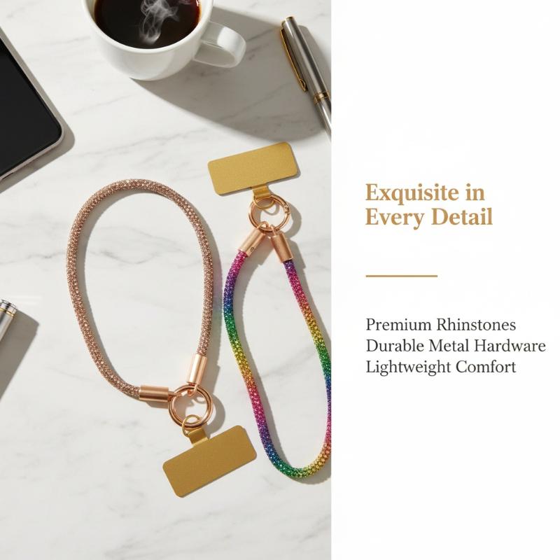 Universal Phone Lanyard with Luxury Metal Clip Short Chain Detachable Strap for Everyday Casual or Professional Use