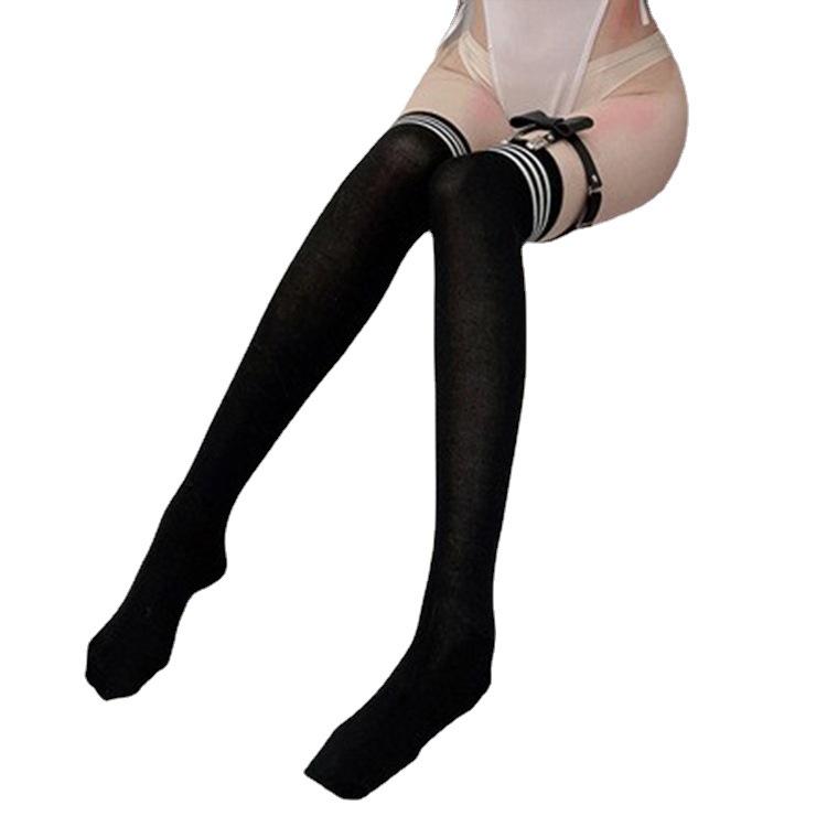 Flirty College-Style Black & White Striped Over-the-Knee Socks, Size 7