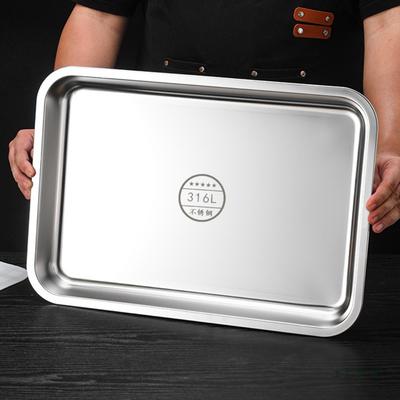 316 Stainless Steel Rectangular Tray Flat Base BBQ Steaming Food Serving Pan Kitchen Outdoor Use