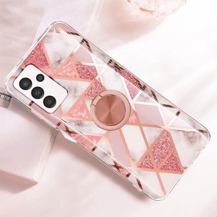 Ring Case for Samsung Galaxy A32 5G Pink Luxury Elegant Shockproof Marble Pattern TPU