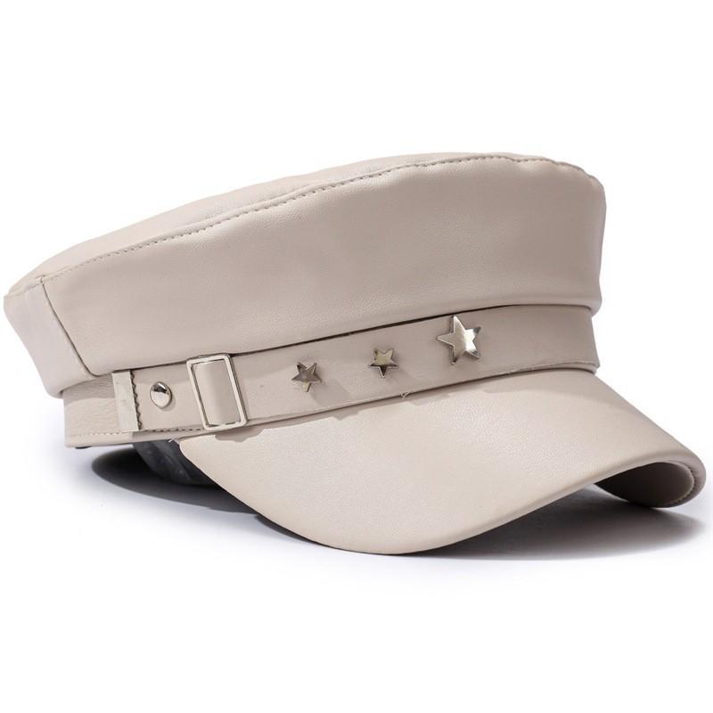 

1pc Women Beret Cap with Black Star Embroidery,Solid Color Retro Hat,Korean Style Casual Flat Top Newsboy Hat for Outdoor,Travel бежевий