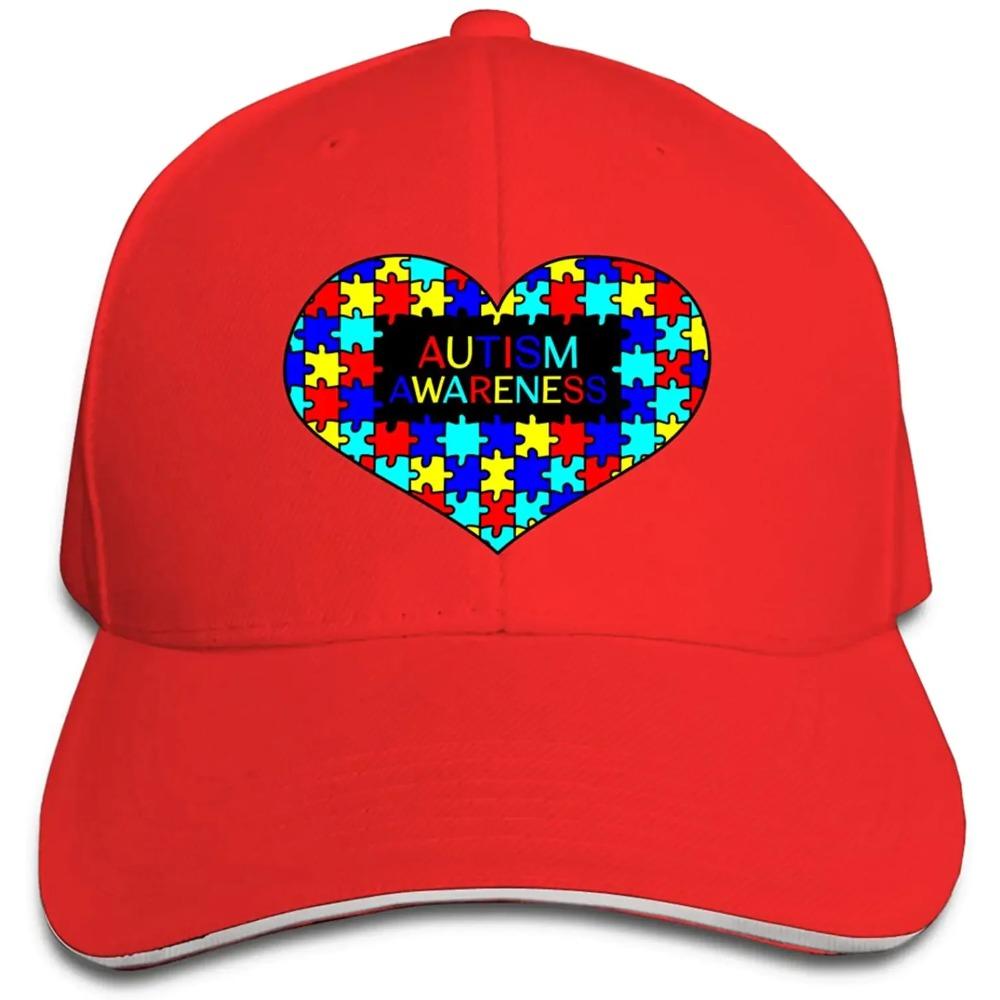 Unisex Love Heart Autism Awareness Baseball Cap Adjustable Hat Sandwich Cap Hip Hop Hats