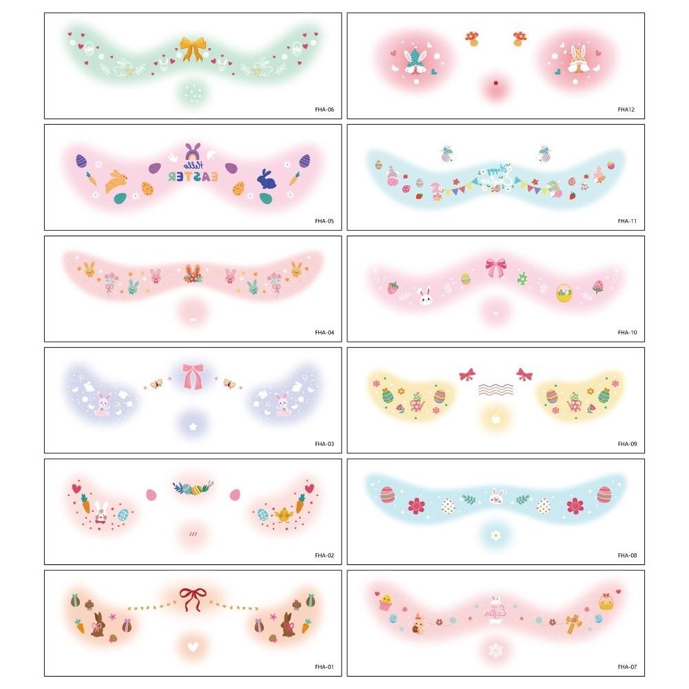 12pcs Long Lasting Easter Egg Face Temporary Tattoos Easter Bunny Makeup Stickers Amusement Park