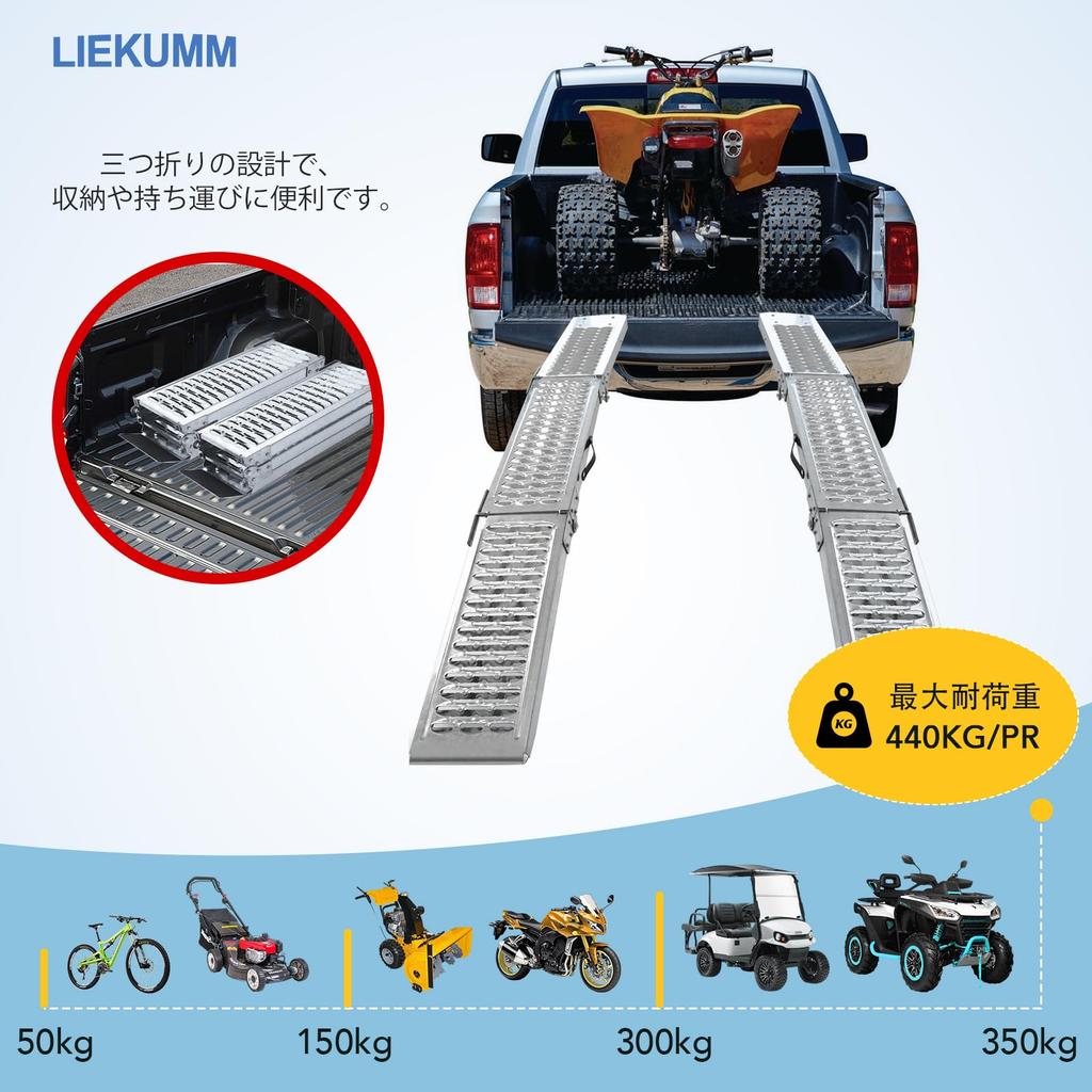 LIEKUMM Motorcycle Set of 194cm 440kg Weight Steel Ladder Rails for with Gloves Loading Ladder for and Carriers Ramps, 2, Long, Capacity, Tri-Foldable