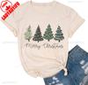 New Year Xmas Gift Merry Christmas Cotton Shirts for Women Merry and Bright Tree Graphic Holiday Printed TShirt Tops Unisex Tee