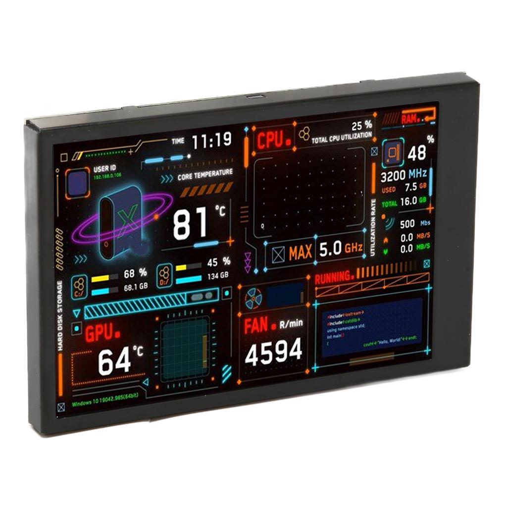 Computer Temp Monitor 3.5 Inch IPS Dimmable Dual USB C Theme Editor Customizable PC CPU Data Monitor for GPU RAM Time