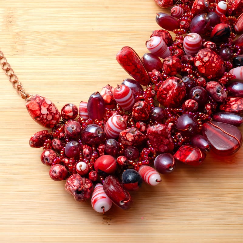 

Red Glass Bead Choker Handmade Seed Bead