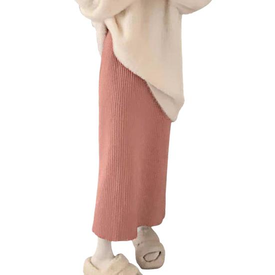 Dámská midi sukně s vysokým pasem, volného střihu, žebrovaná pletená sukně, jednobarevná, podzimní zimní, rovná sukně, všestranné denní nošení