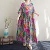 Short Sleeve Plus Size Cotton Vintage Floral New In Dresses for Women Casual Loose Long Summer Dress