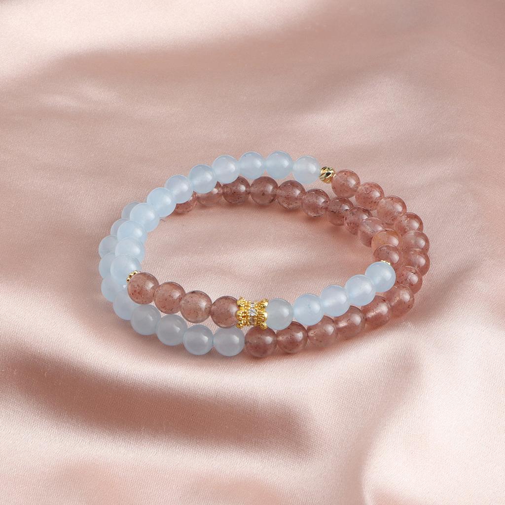 Bracelet Powder Crystal Strawberry Crystal Aquamarine Purple Jade Green Jade Double Spell Bracelet Crystal Bracelet Fashion Douyin Burst