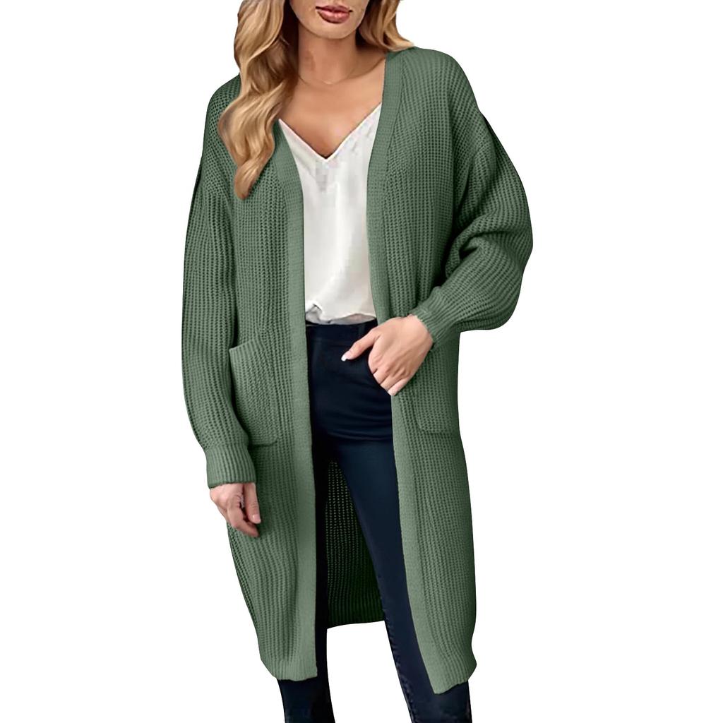 Women's fashionable long-sleeved pocket, large-sized loose cardigan sweater coat