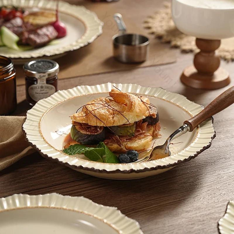 Light Luxury Retro Ceramic Plates High End Restaurants Pasta Steak Plate Delicious Home Dishes Salad Plate Exquisite Tableware