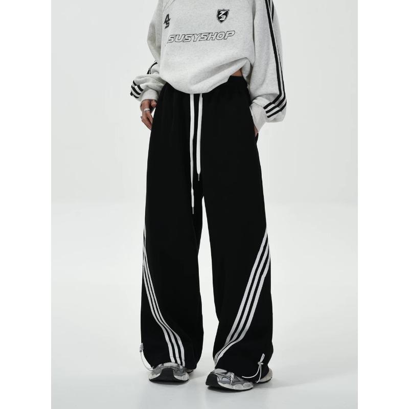 

Полосатые контрастные брюки широкого кроя, брюки для гардероба, мужские и женские, повседневные спортивные брюки в стиле ретро с эластичной резинкой и завязками XXL