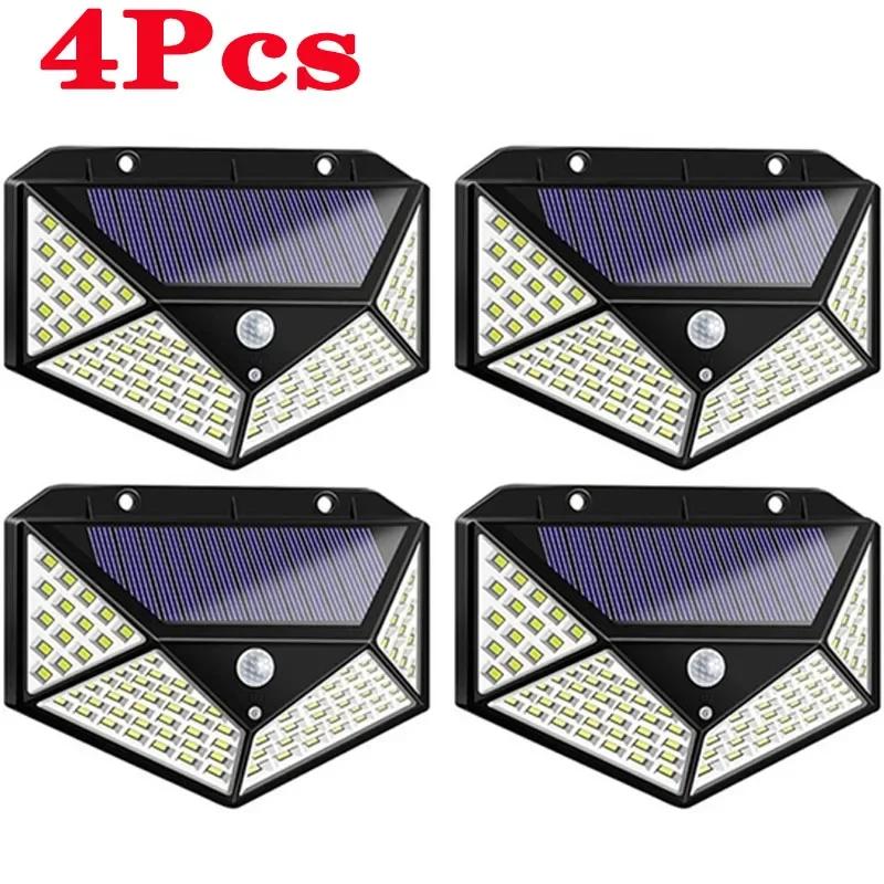 1/2/4Pcs 100 LED Solar Wall Lights Outdoor Solar Lamp PIR Motion Sensor Solar Powered Sunlight Street Light for Garden Light