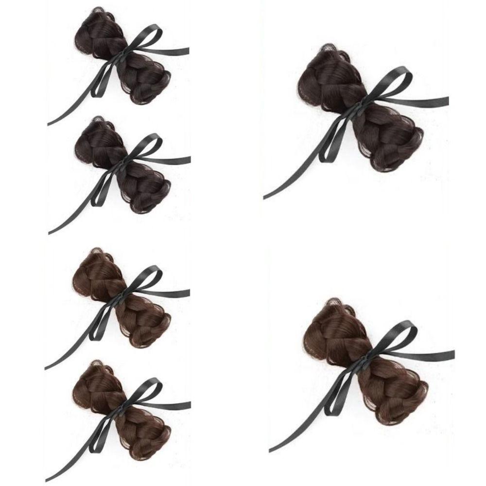 Fake Hair Braided Chignon Ribbon Bow Hair Clip Bun Sweet Hair Donut Bun  Girls