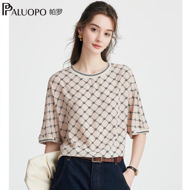 

PALUOPO Women s Silk Print Short-Sleeve T-Shirt L