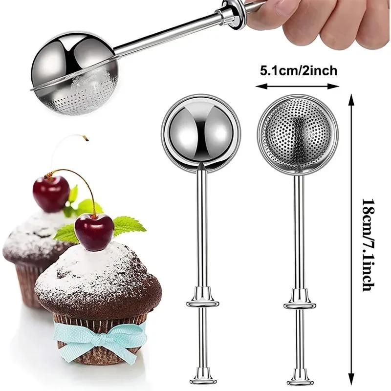 1Pc Duster Flour Sugar Sieve Baking Accessories Ball Retractable Half Drain Tea Strainer Powder Shaker Sugar