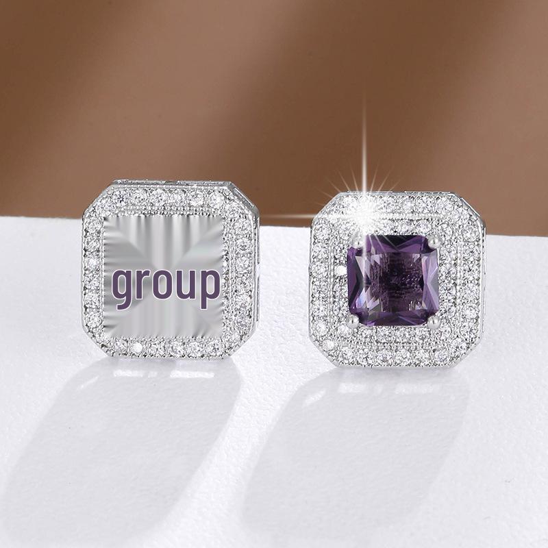 Elegant Multi-Color Square Stud Earrings with Cubic Zirconia - Geometric, Versatile, Retro-Chic Jewelry