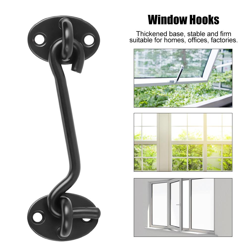 Household Stainless Steel Door Window Latch Hook Cabin Hooks Kit Hardware Accessory Black