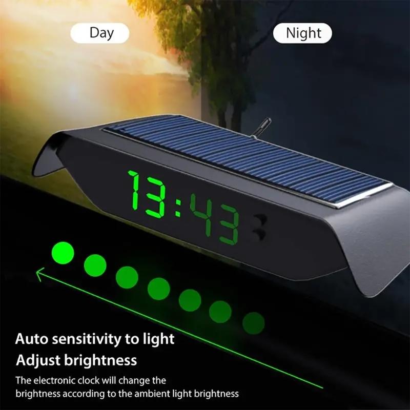 Solar Powered Car Clock Noctilucence Electronic Dashboard Timepiece with Temperature Date Display for Auto Enthusiasts