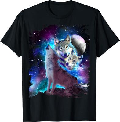 Galaxy Wolf Pack Howling At Moon Print Cotton Short Sleeve Crew Neck T-Shirt for Men Casual