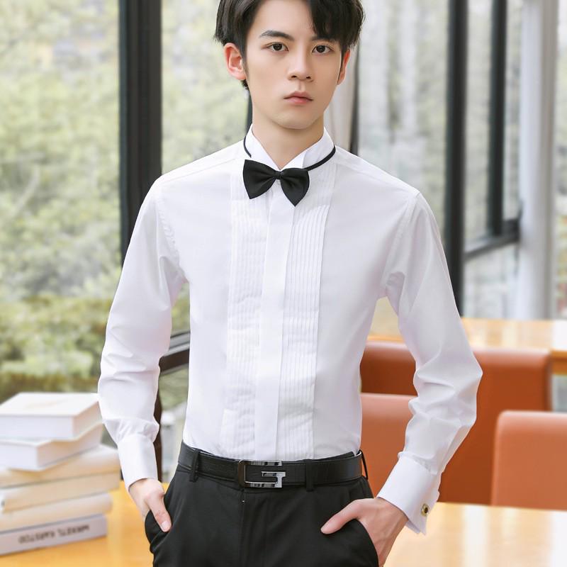 Camicia da Smoking da Uomo con Collo a Coda di Rondine - Costume da Matrimonio da MC Testimone in Stile Francese, Camicia Bianca Taglia Plus