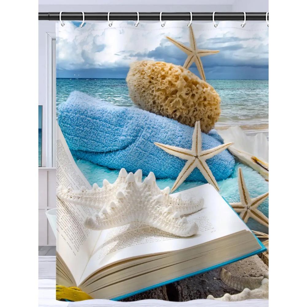 Seestern Strandmuster Badvorhang Wasserdicht Anti-Schimmel Duschvorhang Badezimmer Trocken Nass Trennung Trennwand mit Haken