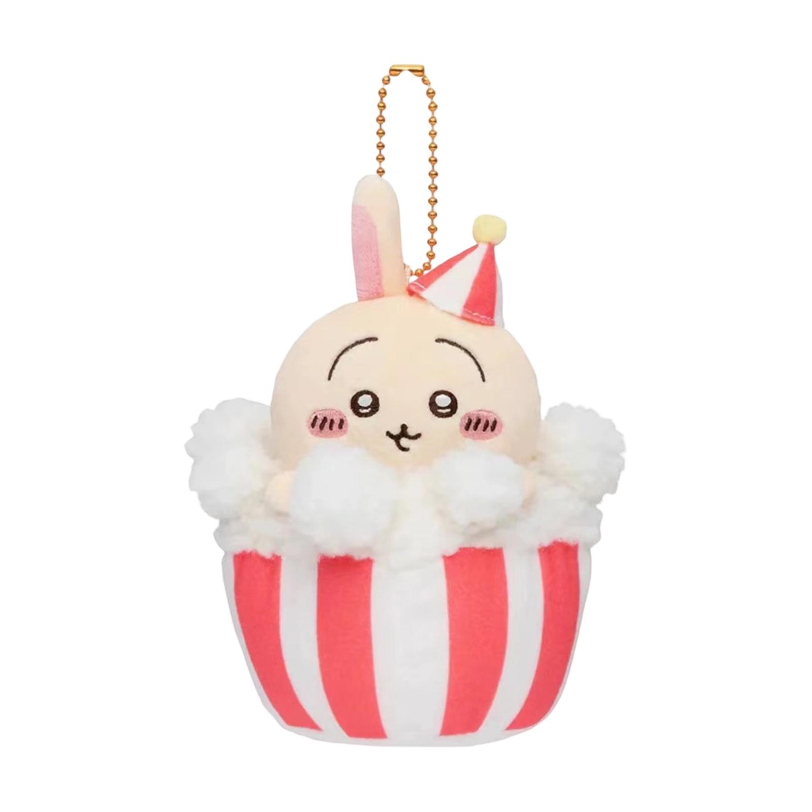 Chikawa Plush Anime Plush Keychain with Party Hat and Striped Basket Design Accessories for Bags and Backpacks Chikawa Keychain