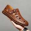 Fashion Mens Handmade Casual Leather Sandals Classic Men Beach Shoes Summer Outdoor Walking Male Sneaker Breathable Man Hollow Out Flats
