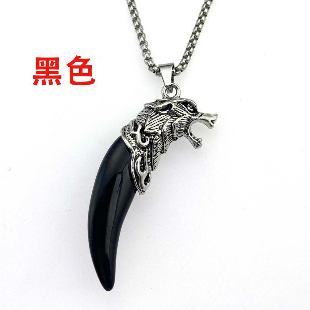 Bijoux de Mode Rétro Personnalité Dominatrice Homme Cool Beau Alliage Pendentif Dent de Loup Collier Dent de Chien