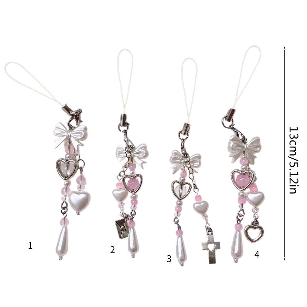 Cute Heart Phone Pendant Bowknot Keychain Phone Charm for Women Stylish Phone Decoration for Bag Purse Backpack Wallet