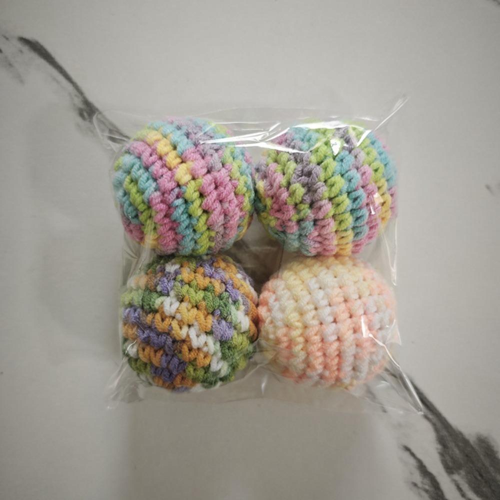 Retro Hand-Knitted Cat Toys Ball Colorful with Bell Inside Cat Ball Toy Woolen Yarn Interactive Kitten Toys for Indoor Self Play