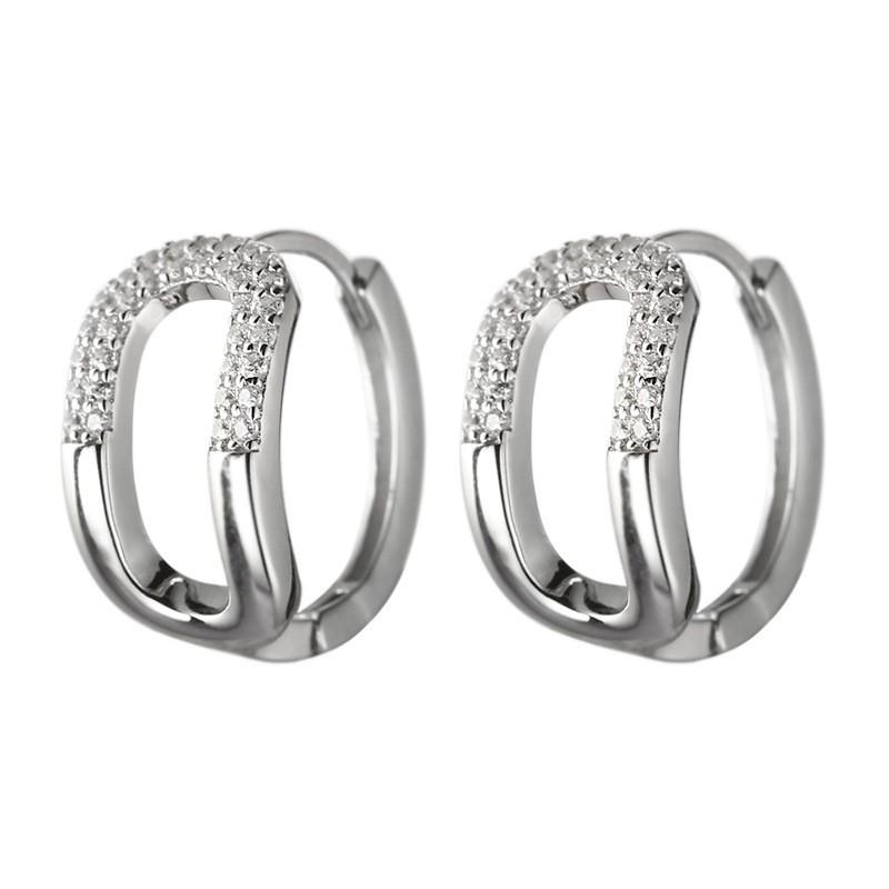 Sterling Geometric Hoop Earrings Women Hollow Out Design With Cubic Zirconia Minimalist Chic Office Wear White 925 Sterling Silver