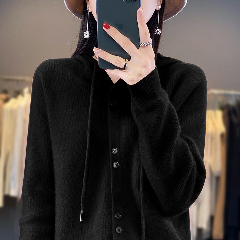 Autumn and Winter New Hooded Cardigan Hoodie Women's Long-sleeved Knitted Sweater Versatile Coat Top Wear Pullover Sweater Women