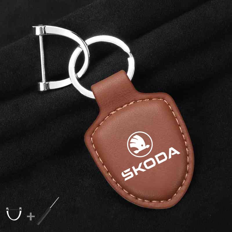 For Skoda Octavia Kodiaq Fabia Vrs Superb Karoq Yeti Rapid Accessories Car Shield Leather Keychain Key Ring Pendant Holder Gift xknz73