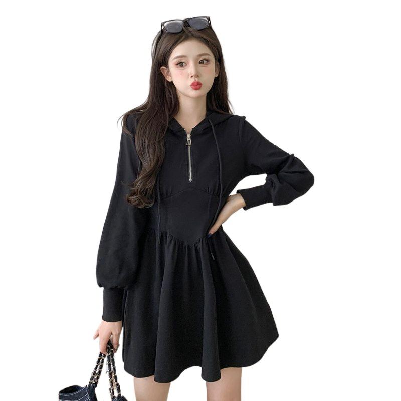 Podzimní šaty na zip s kapucí v korejském stylu Dámské Kpop Wrap Dlouhý rukáv Mini Krátké šaty Móda Novinka