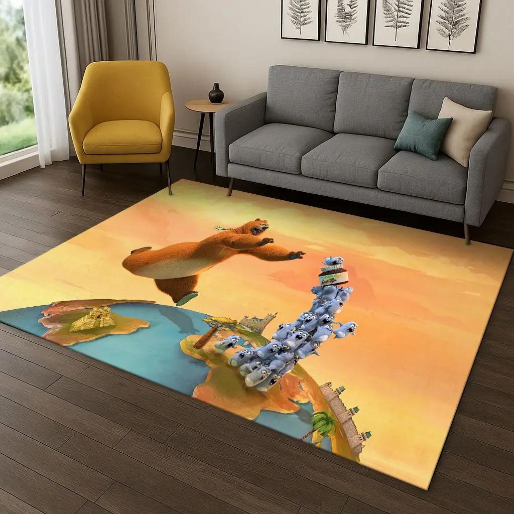 3D Grizzy and The Lemmings Cartoon Carpet Rug for Bedroom Living Room Sofa Home Decor,kids Game Area Rug Non-slip Floor Mat Gift