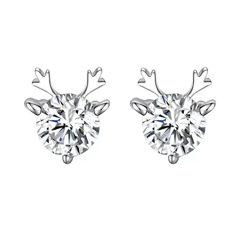 SHEIN Antler Stud Earrings S925 Silver Needle - Sweet Simple Christmas Gift Jewelry