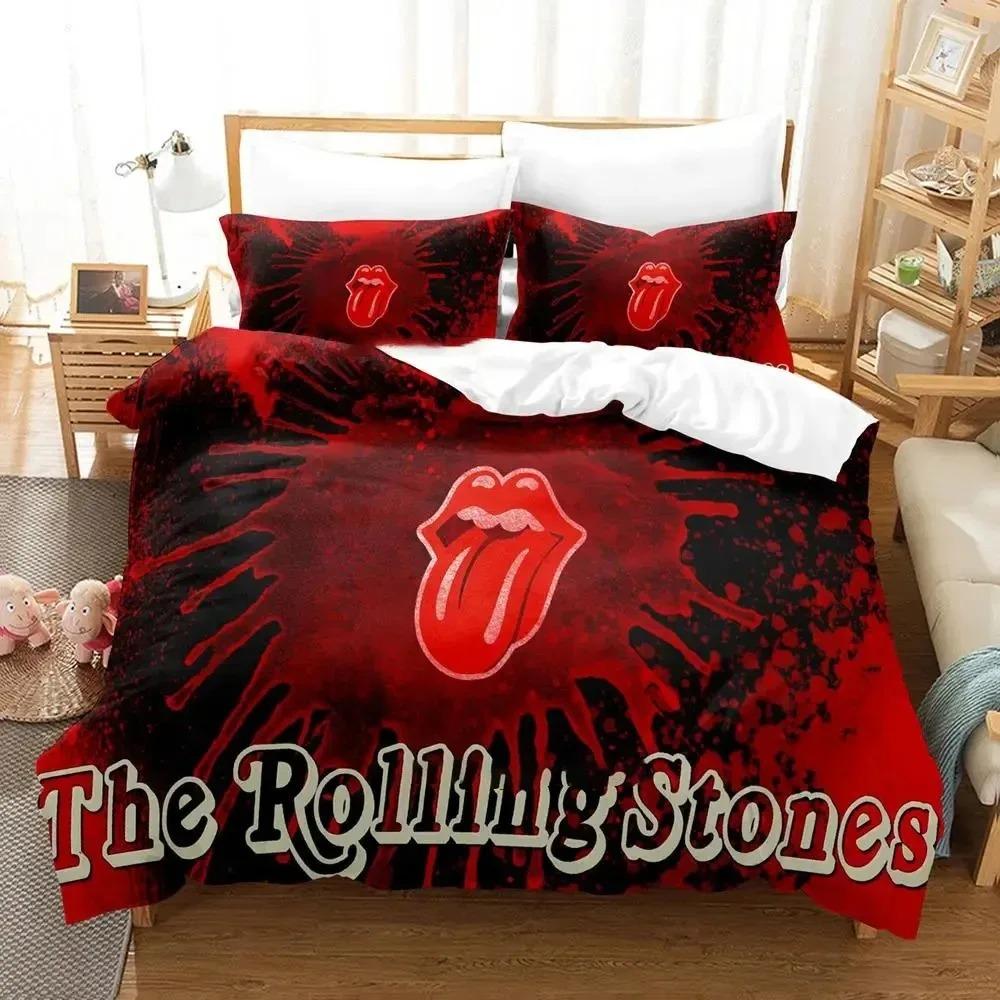 

3D Друк Логотип Rolling Stones Постільна Білизна Набір Підковдра Набір для Ліжка Покривало для Ковдри Наволочка Ковдра Розмір Кінг Квін Для Хлопчиків Дорослих 135x200cm 2pcs