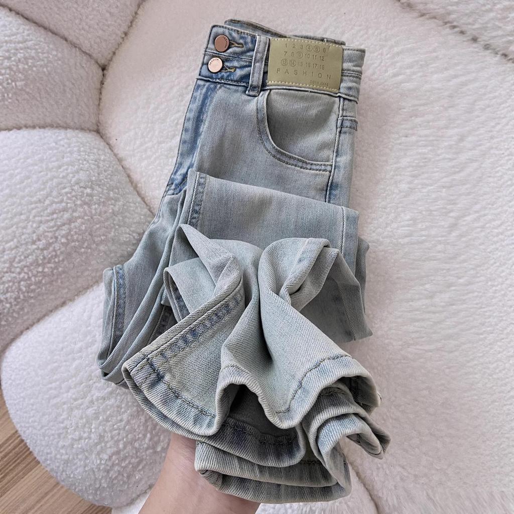 Light American Retro High-Waisted Flare Jeans for Women - Slimming Elastic Skinny Fit, Floor-Length, Spring/Autumn 2026