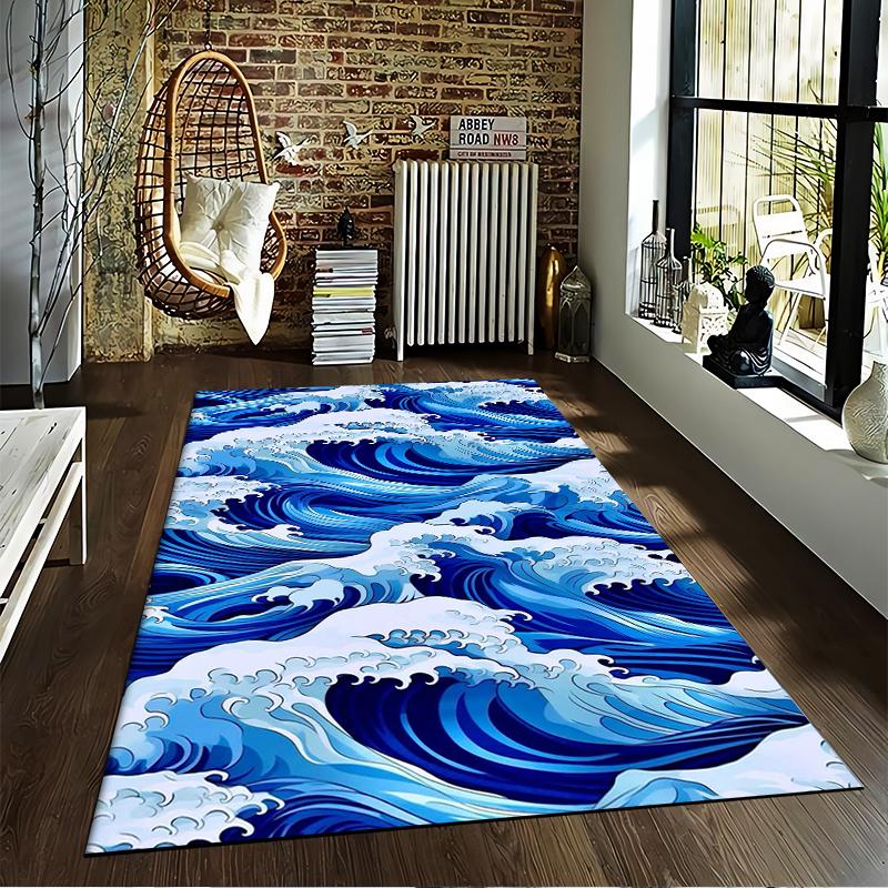Blue Ocean Wave Print carpet Non-slip rug suitable for living room and bedroom sofas