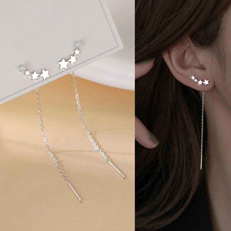 Trend Long Wire Tassel Thread Chain Climb Star Heart Beads Pendants Drop Earrings Women's Straight Hanging Earings Jewelry