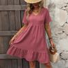 Women's Solid Color Summer Skirt Loose Casual Short Sleeve High Waist Dress