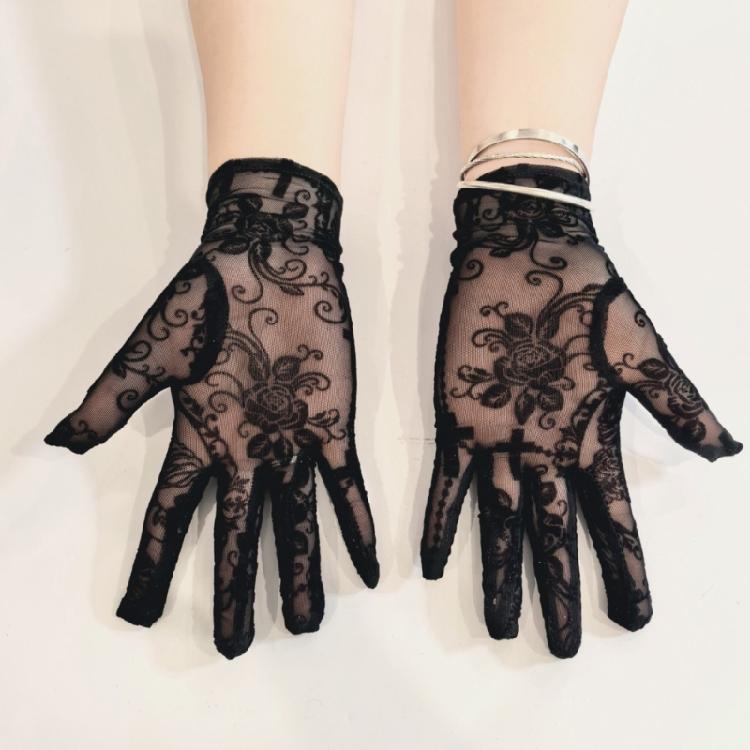 Elasticated Lace Gloves Gothic Skull Crosses Pattern Costume Party Essential for Halloween Event and Themed Performances