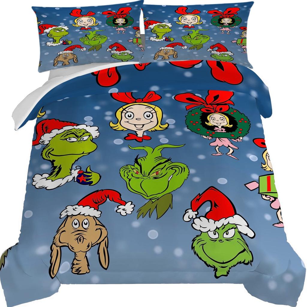 Duvet Cover Printed With Christmas Decoration Super Soft Brushed Microfiber Double Bed Comfortable Set With Zipper Closure And 2 Pillowcases