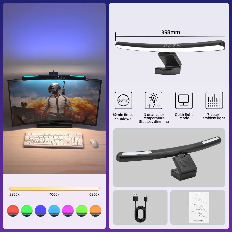 Led Monitor Lights Bar RGB Dimmable Desk Lamps Screen Hanging Computer Light For Monitor Lights PC Home Bedroom Study Office