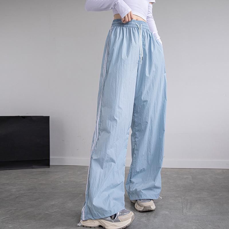 Two-bar Drawstring Casual Pants Wide-leg Pants for Women In Summer Loose Quick-drying Sports Pants Wide-leg Length