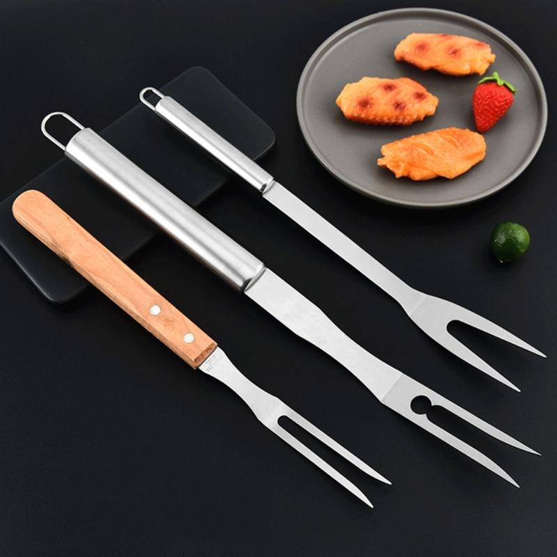 Barbecue Carving Fork Cooking Fork Steak Clamp Picnic Fork Stainless Steel BBQ Serving Grill Meat Roasting Grilling Fork