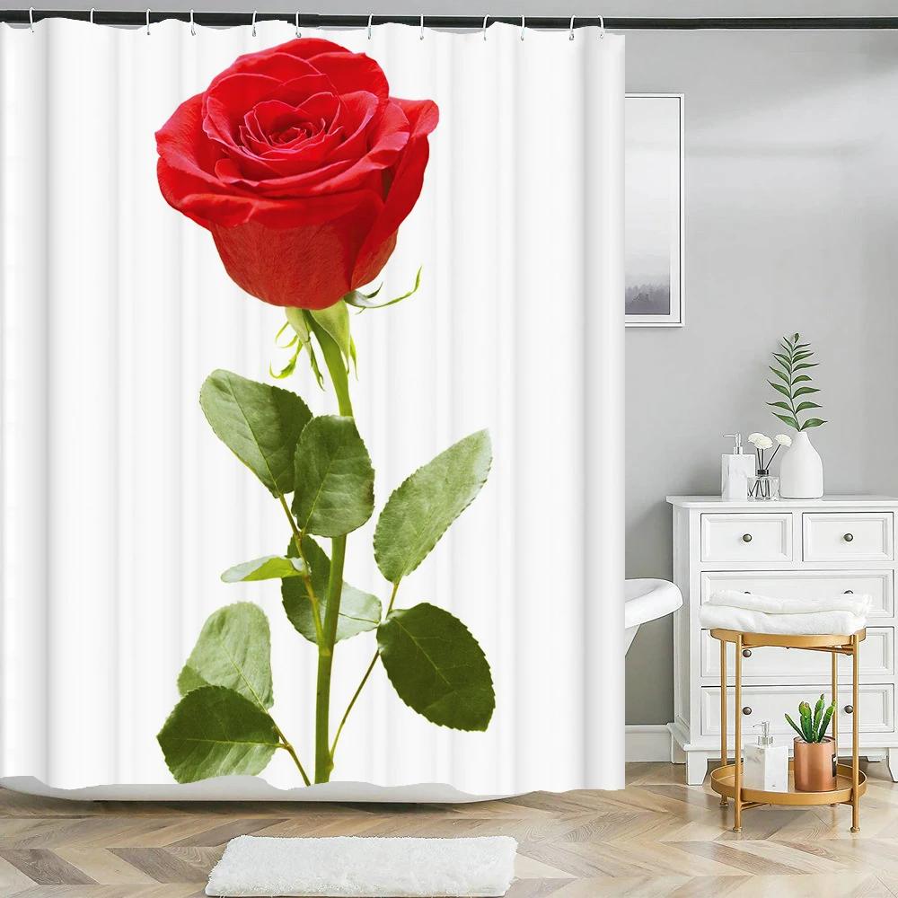 Wodoodporna zasłona prysznicowa z 12 haczykami Piękna kolorowa zasłona łazienkowa z nadrukiem naturalnych kwiatów Poliestrowa zasłona do dekoracji domu