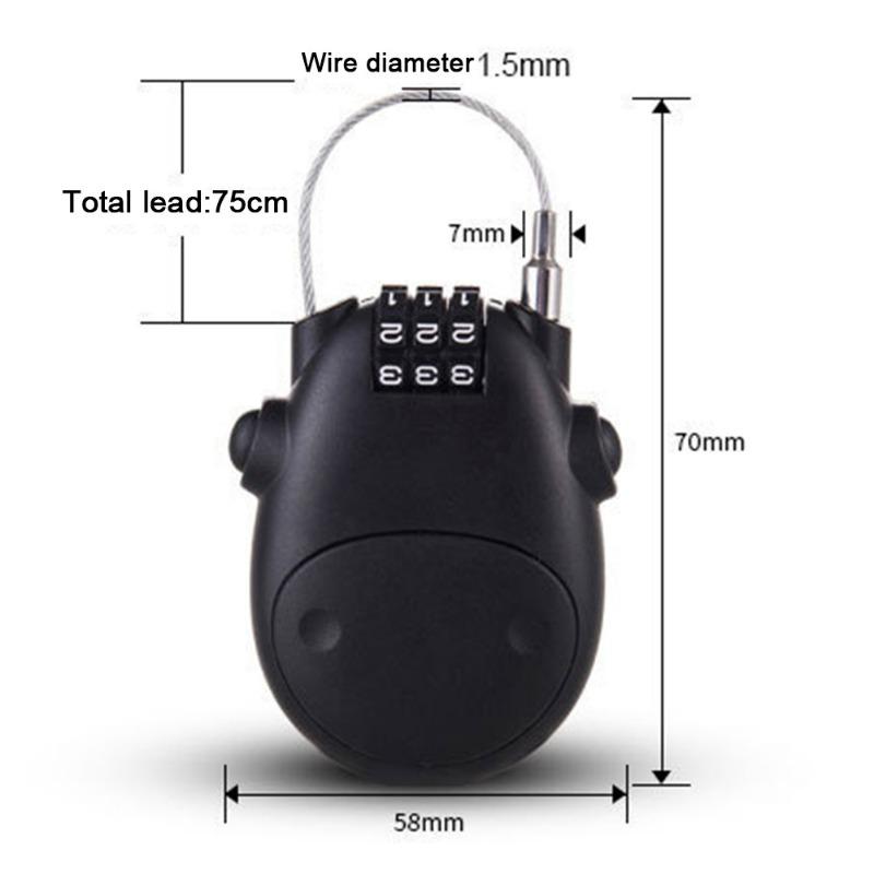 Password Lock Universal Telescopic Wire Rope Steel Cable Code Lock Suitcase Car Sled Motorcycle Helmet Password Lock #W0 Black